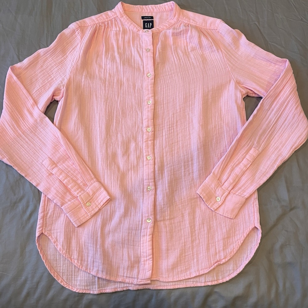 GAP Pink Cotton Crinkle Gauze Button Down Shirt Medium Tall 591950-00-1 - Picture 1 of 9